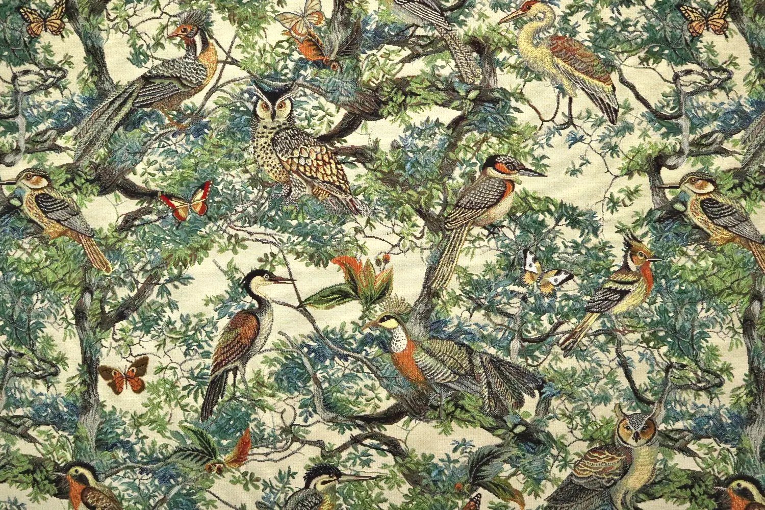 Stofferia Stoff Polsterstoff Gobelin Bird Heritage Forest Ecru, Meterware