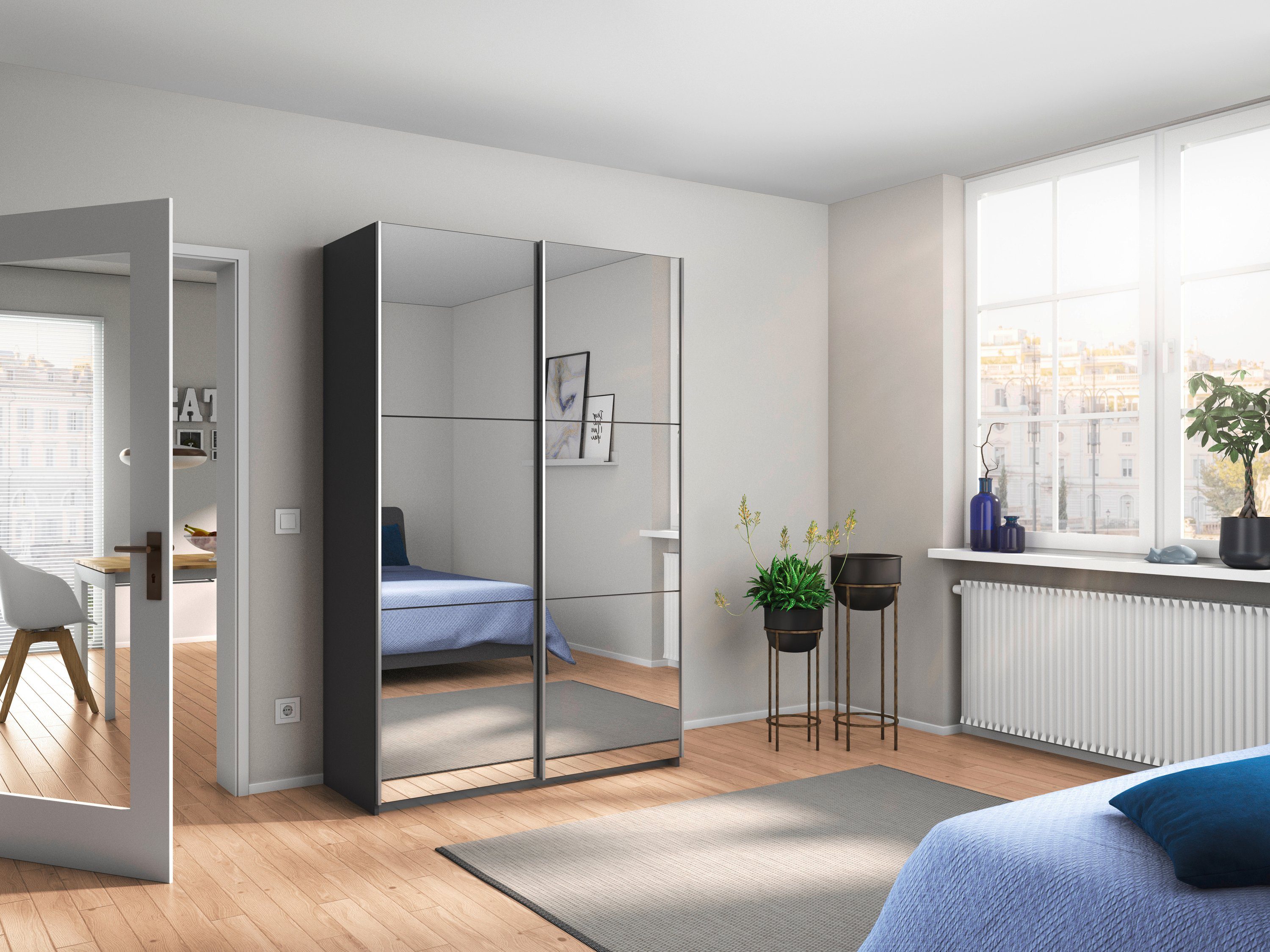 rauch Schwebetürenschrank Kleiderschrank Schrank Garderobe REFLECT inkl. praktischer Innenausstattung mit 2 Stoffboxen MADE IN GERMANY