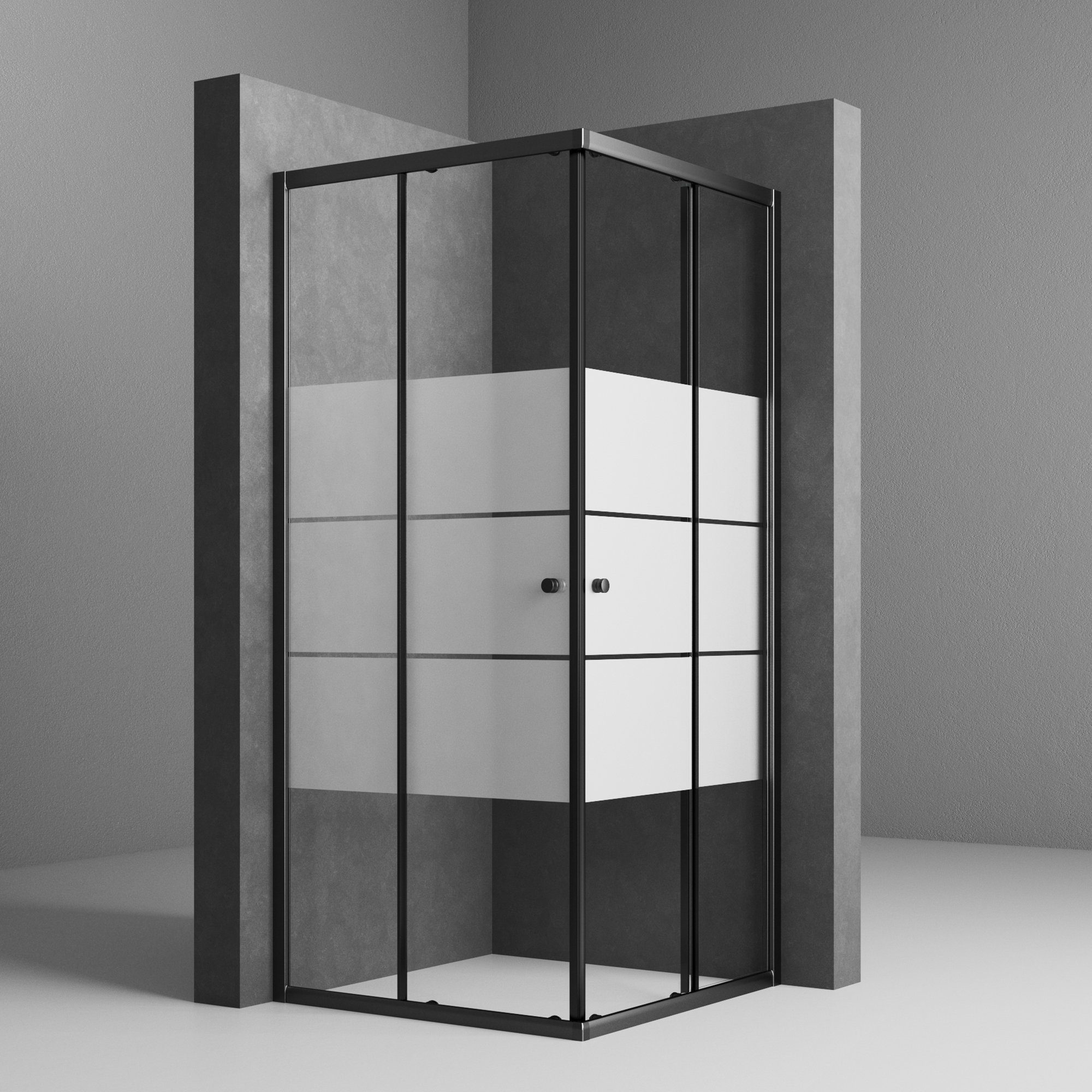 Boromal Eckdusche Duschkabine Schwarz mit Schiebetür Milchglas Höhe:185cm, günstig online kaufen