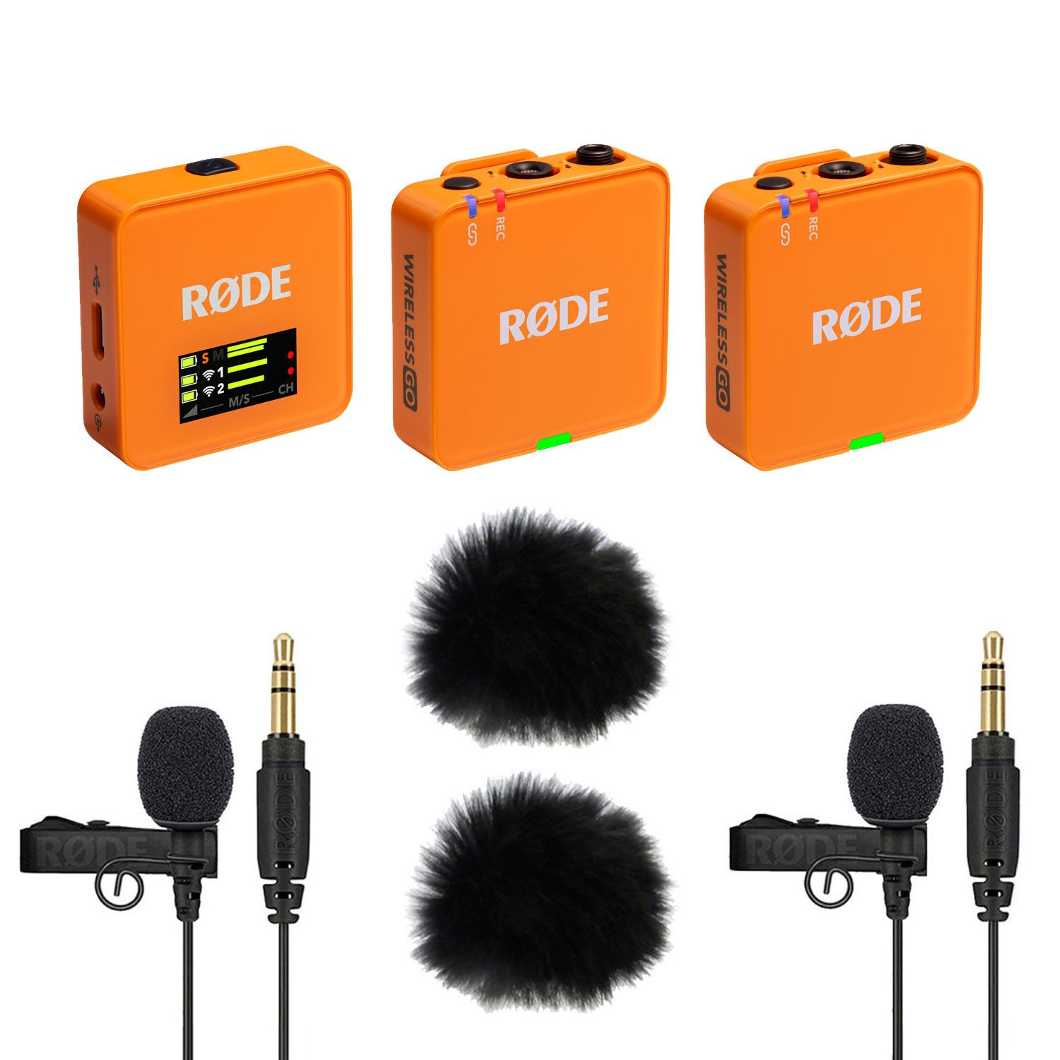 RØDE Rode Wireless GO Gen 3 Orange mit 2x Lavalier GO und 2x WS05 Digitales Aufnahmegerät (Vorteils-Set mit 2x Lavalier Go Mikrofon und Windschutz)