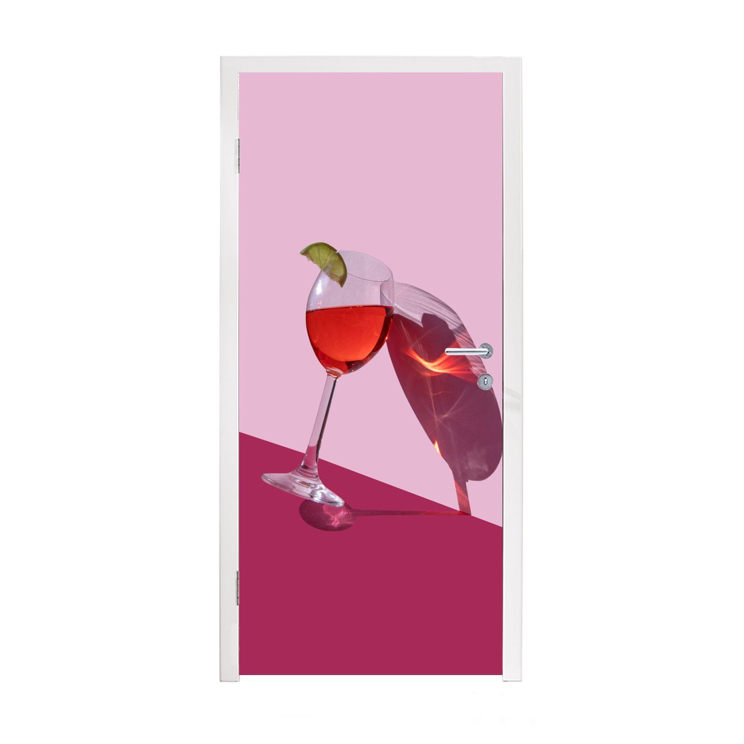 MuchoWow Türtapete Klingendes bedruckt, St), auf Fototapete für Türaufkleber, 75x205 Hintergrund, rosa Tür, Weinglas (1 Matt, cm