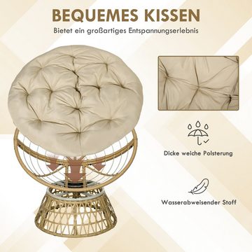 Outsunny Gartensessel Papasansessel (Rattan Sessel, 1-St., Korbsessel), Verstellbare Fußstütze 85 x 70 x 82 cm Khaki