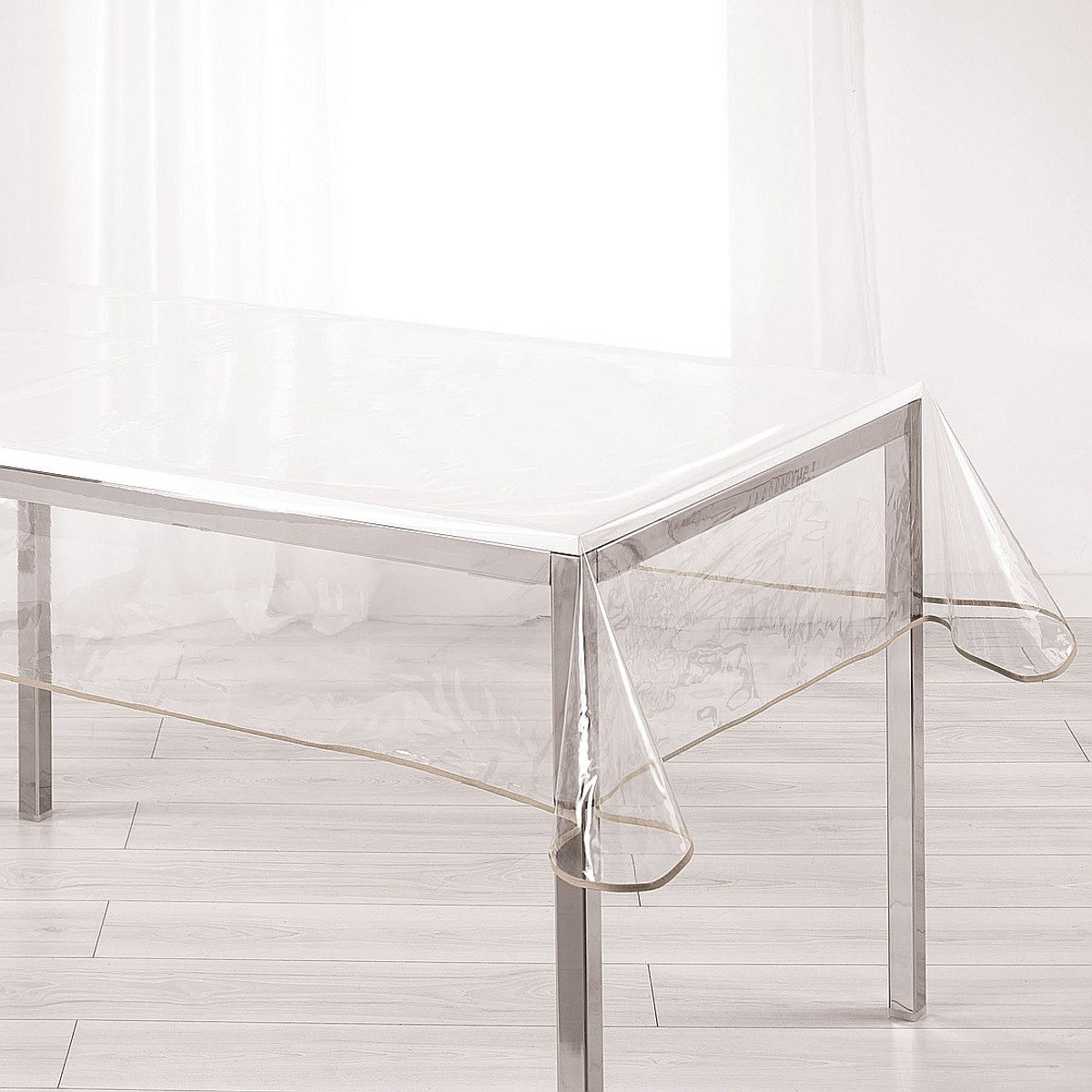 Sanixa Gartentischdecke Tischdecke PVC Transparent Beige 140 x 240 cm Tischtuch Kunststoff (Tischschutz Durchsichtig), Gartentischdecke Balkontischdecke Tischtuch