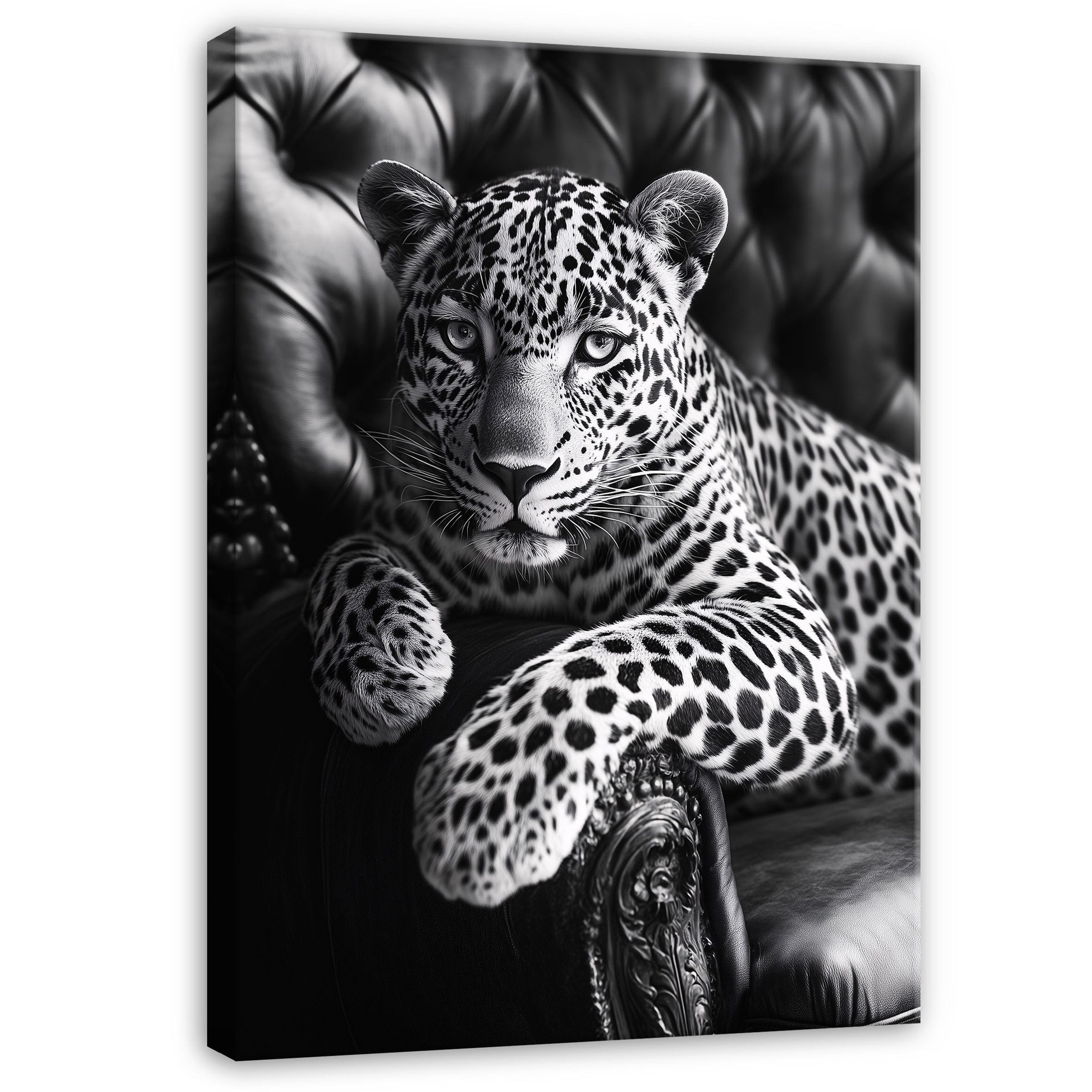 Wallarena Leinwandbild Jaguar Schwarz Weiß Tier Tiger Grau Wandbilder Wand günstig online kaufen