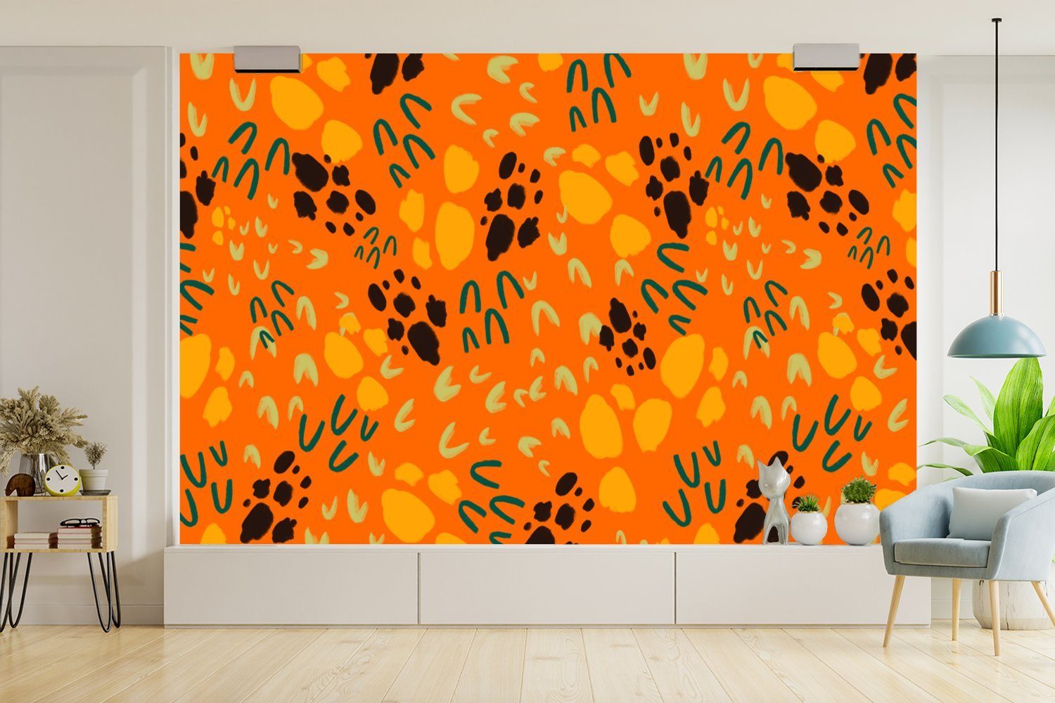 St), (6 Sporen Tapete für Schlafzimmer, Wallpaper MuchoWow Kinderzimmer, bedruckt, Muster, Fototapete - Vinyl Orange Matt, - Wohnzimmer,