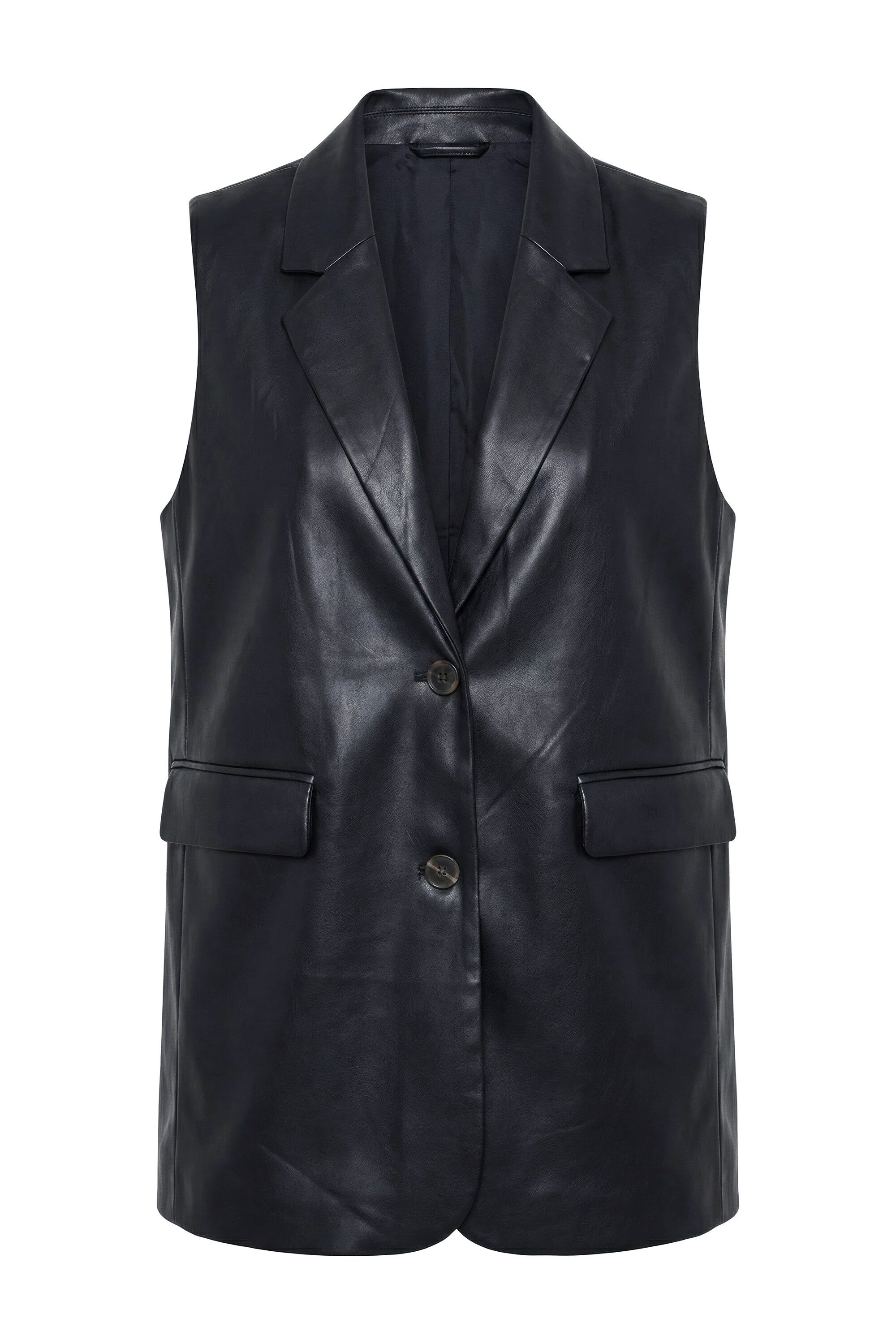 Studio Untold Steppweste Weste oversized Anzug Lederoptik Reverskragen