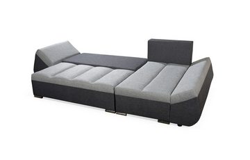 Fun Möbel Ecksofa Schlafsofa Sofa KLEO in Stoff mit Ottomane, inkl. Rückenkissen und Zierkissen, Mit Bettkasten