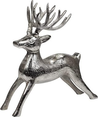 MichaelNoll Dekofigur Hirsch Dekoration - Stehend - Rentier Aluminium Metall Silber - Figur Statue Dekofigur - Deko für Wohnzimmer, Küche, Schlafzimmer - Weihnachten Winter - Hirschgeweih Dekoration XL 27 cm