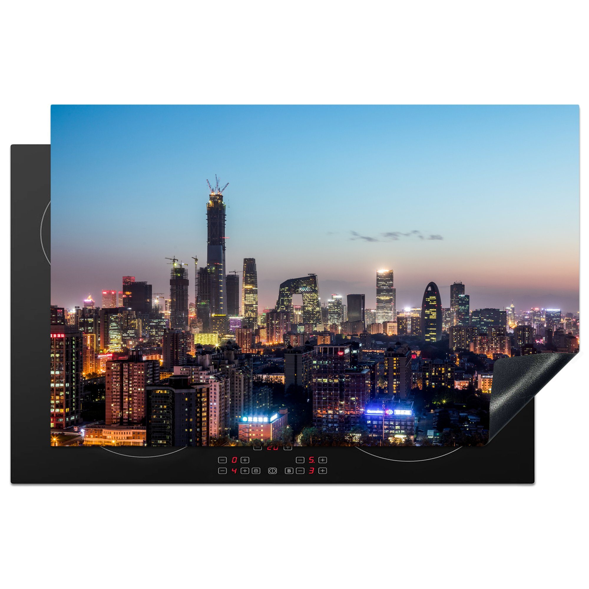MuchoWow Herdblende-/Abdeckplatte Skyline mit buntem Himmel über Peking, Vinyl, (1 tlg), 81x52 cm, Induktionskochfeld Schutz für die küche, Ceranfeldabdeckung