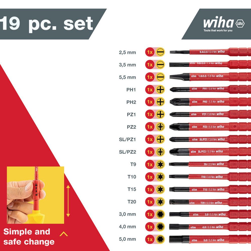 Wiha Schraubendreher Wiha slimVario VDE Schraubendreher-Set 19teilig Schlitz, Kreuzschlitz – Bild 3 von 5