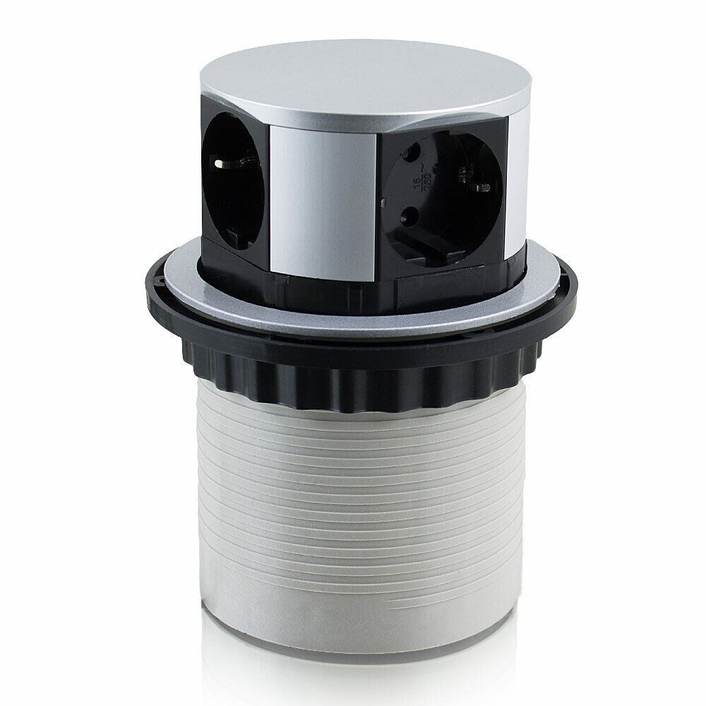 Bituxx Steckdosenturm 3-fach, 2 USB Einbau-Tischsteckdose