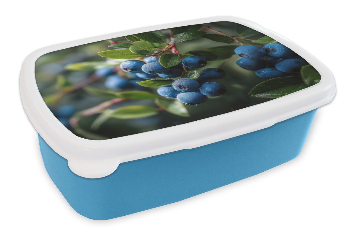 MuchoWow Lunchbox Blaubeeren - Tautropfen - Natürliches Licht, Kunststoff, (2-tlg), Brotdose, Lunchbox, Brotbox für Kinder und Erwachsene