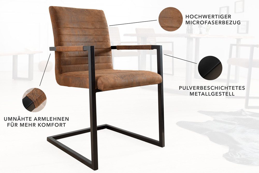 riess-ambiente Freischwinger LOFT vintage braun / schwarz (Einzelartikel, 1 St), Esszimmer · Microfaser · Metall · mit Armlehne · Industrial – Bild 5 von 5