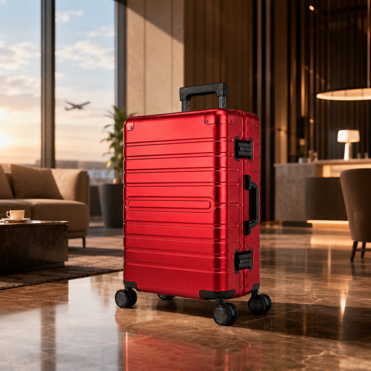 Travelhouse Koffer 100% Aluminium OSLO M - verschiedene Farben, 4 Rollen, aus Aluminium, mit voll gefüttertem Innenraum, mit Kantenschutz