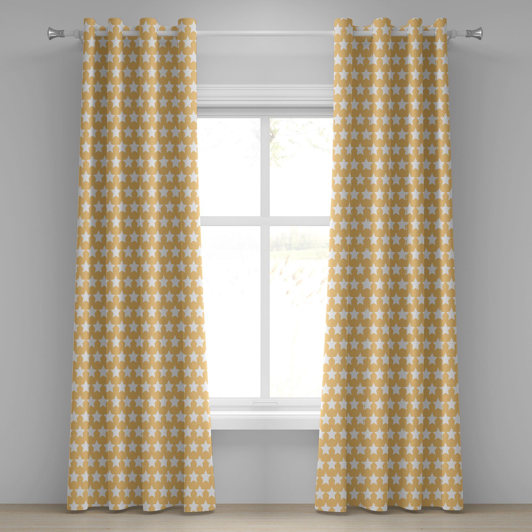 Gardine Dekorative 2-Panel-Fenstervorhänge für Schlafzimmer Abakuhaus, Gelb Weiß Sterne Retro und Wohnzimmer
