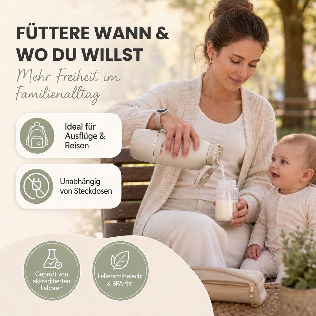 blimbini® Babyflaschenwärmer Pro Max tragbarer Flaschenwärmer Baby unterwegs mit Akku & USB-C, inkl. Schnelllade-Netzteil und USB-C Kabel – Bild 2 von 5