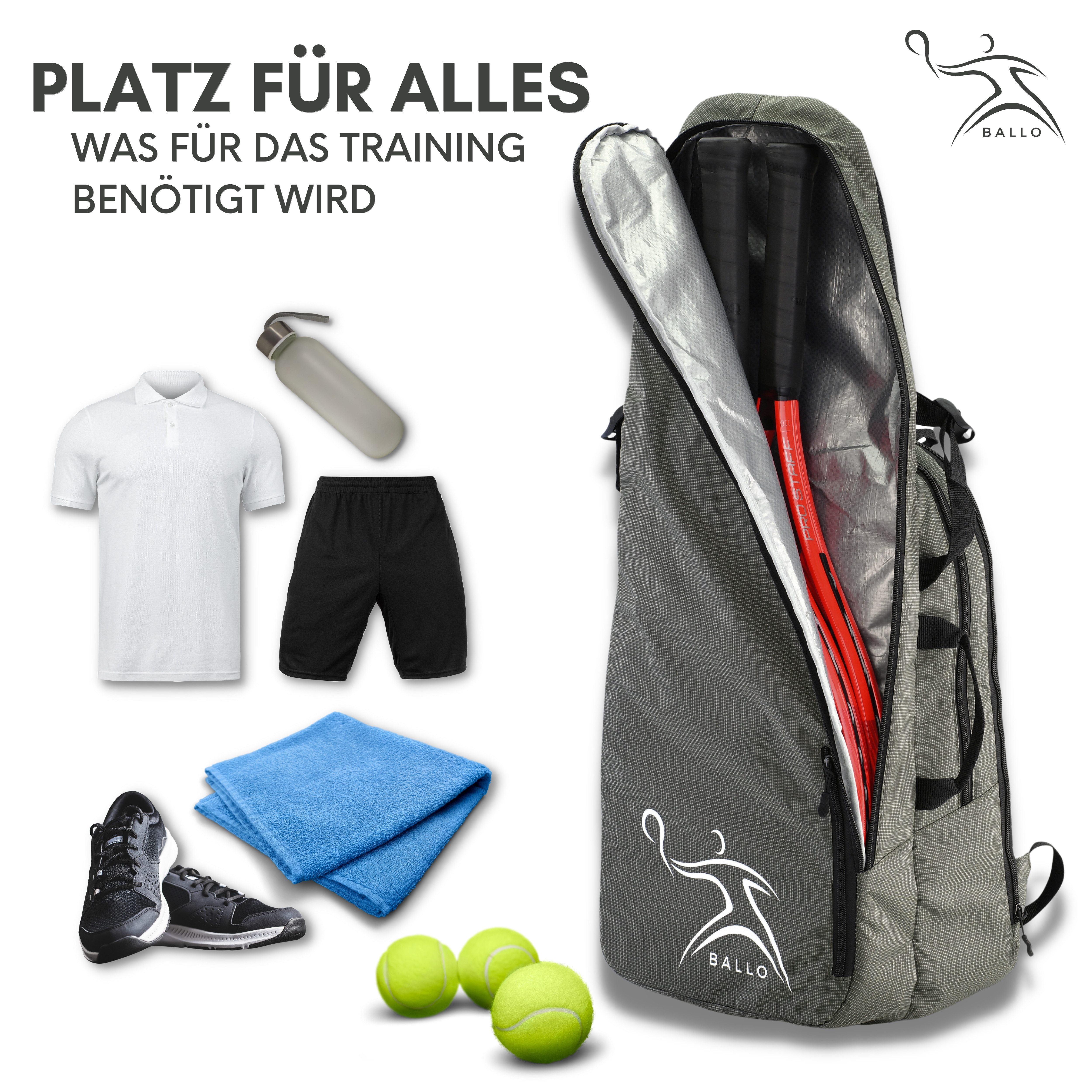BALLO® Tennisrucksack Tennistasche Schlägertasche Rucksack Tasche Tennis Badmintion, Wasserfest, vollständiges Schlägerfach