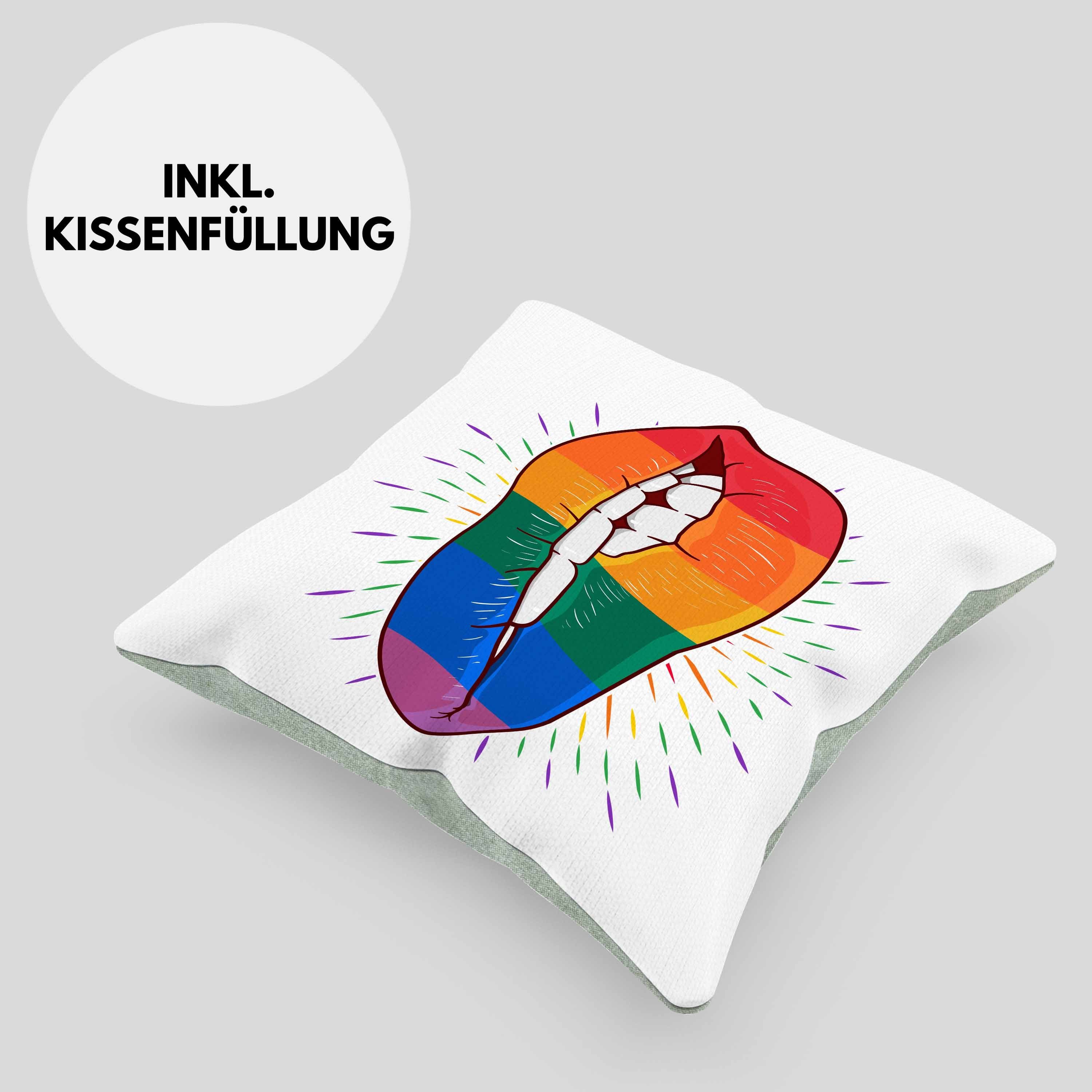 Bunte Geschenk Regenbogen Lippe Trendation Kissen 40x40 Dekokissen Schwule Füllung für Trendation Lustige LGBT Grün Transgender Regenbogen Lesben mit Dekokissen - Grafik