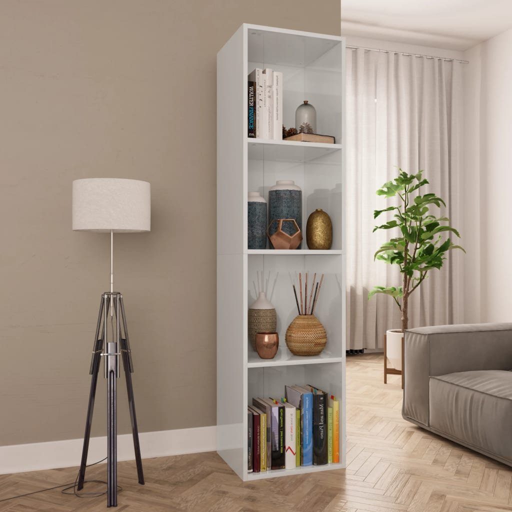 Bücherregal Bücherregal/TV-Schrank 36x30x143cm Holzwerkstoff, Hochglanz-Weiß 1-tlg. vidaXL