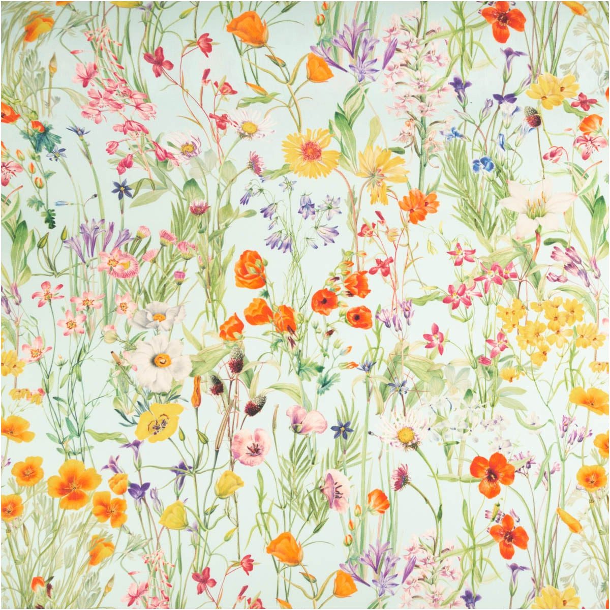SCHÖNER LEBEN. Stoff Outdoorstoff Meterware Digitaldruck Wiesenblumen hellblau bunt 140cm, abwaschbar