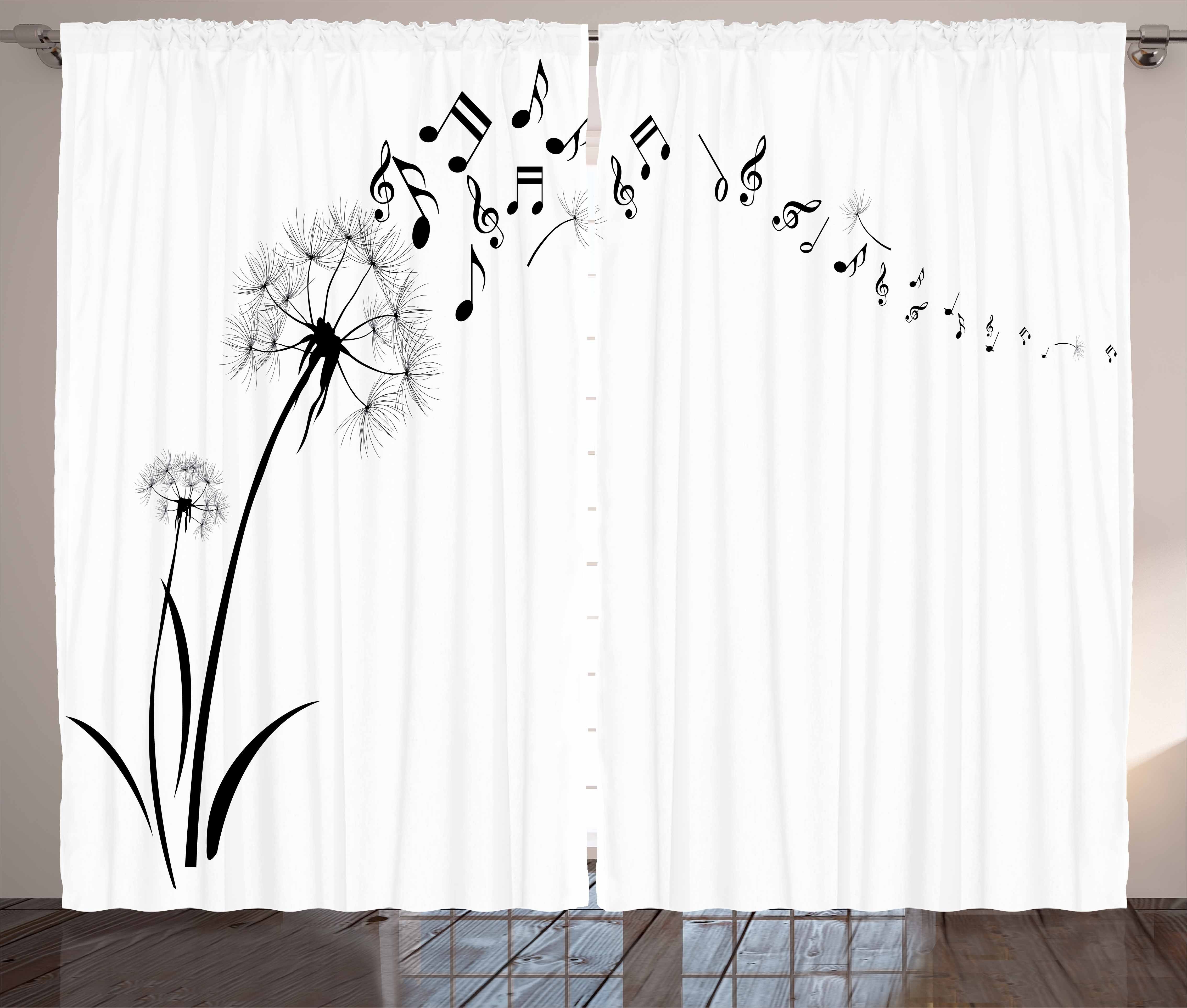 Gardine Schlafzimmer Kräuselband Vorhang mit Schlaufen und Haken, Abakuhaus, Musik Wiese Löwenzahn Blumen