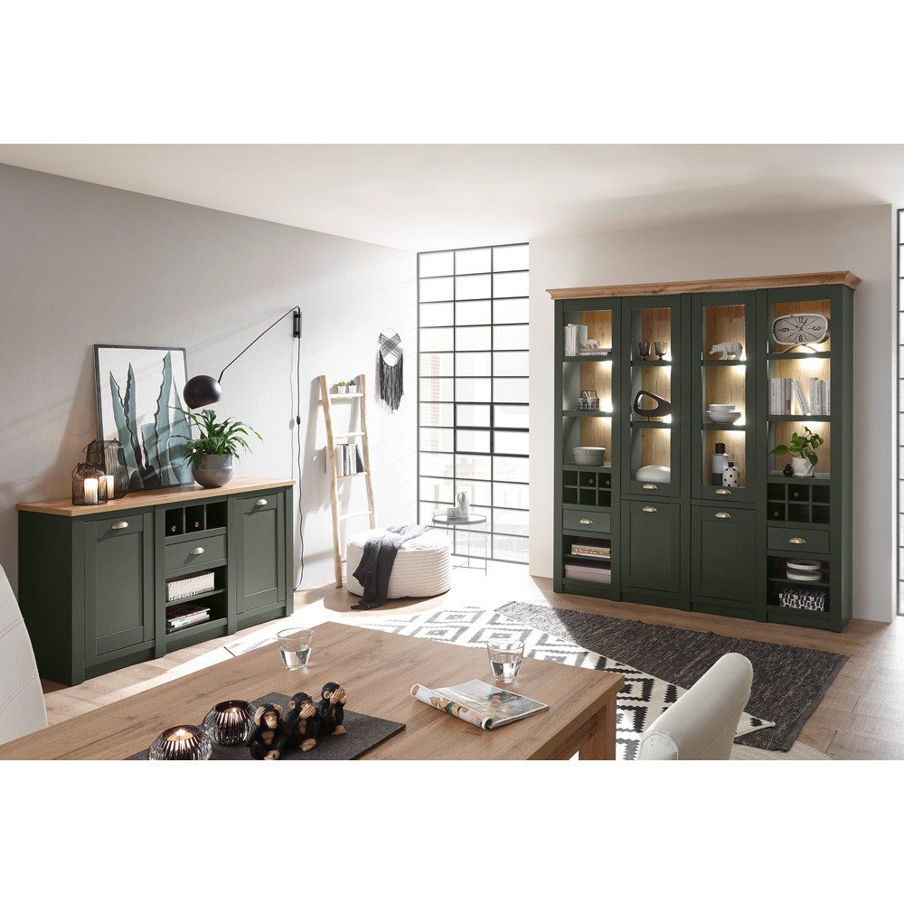 Lomadox Esszimmer-Set CINCINNATI-61, (Spar-Set, 2-St), in grün mit Wotaneiche 194/207/45cm