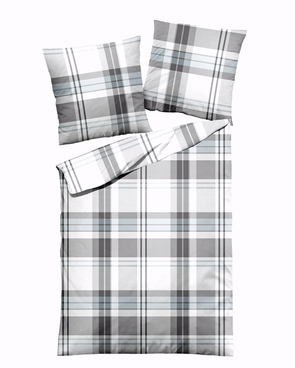 JACK Bettwäsche JACK by Dormisette 135x200cm Streifen Linien Grau Hellblau, Biber, 2 teilig, Edelbiber, mit Reißverschluss