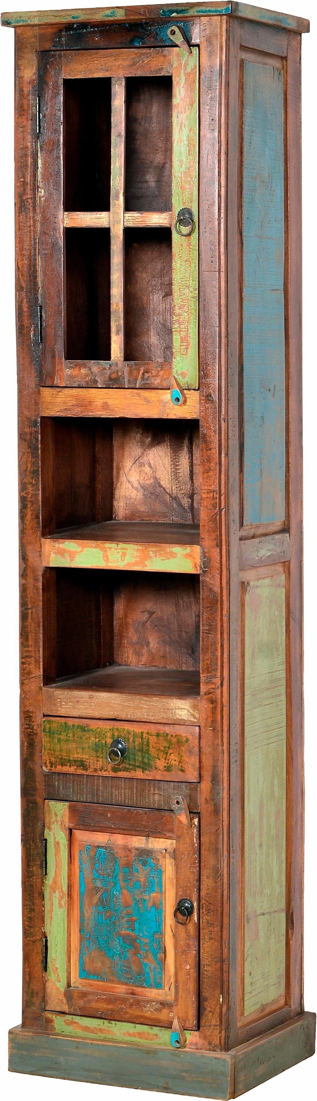 SIT Vitrine Riverboat, Hochschrank aus recyceltem Altholz mit Farbresten, Shabby Chic, Vintage