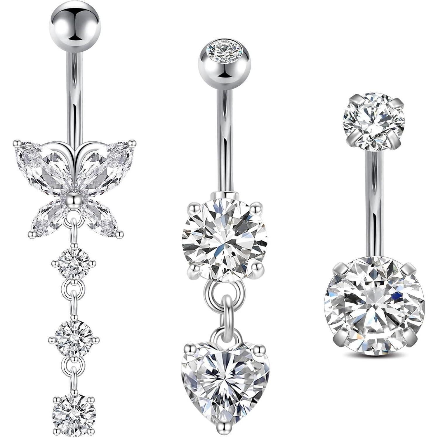 Bauchnabelpiercing 3er Set Bauchnabelpiercing 14 Gauge 10mm Chirurgenstahl Silber Gold