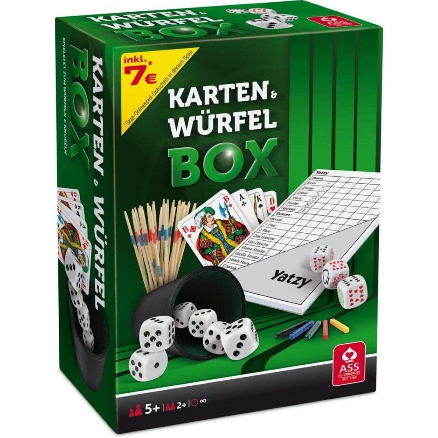 ASS Altenburger Spielesammlung Karten und Würfelbox mit Würfelbecher Würfelbecher Partyspiel