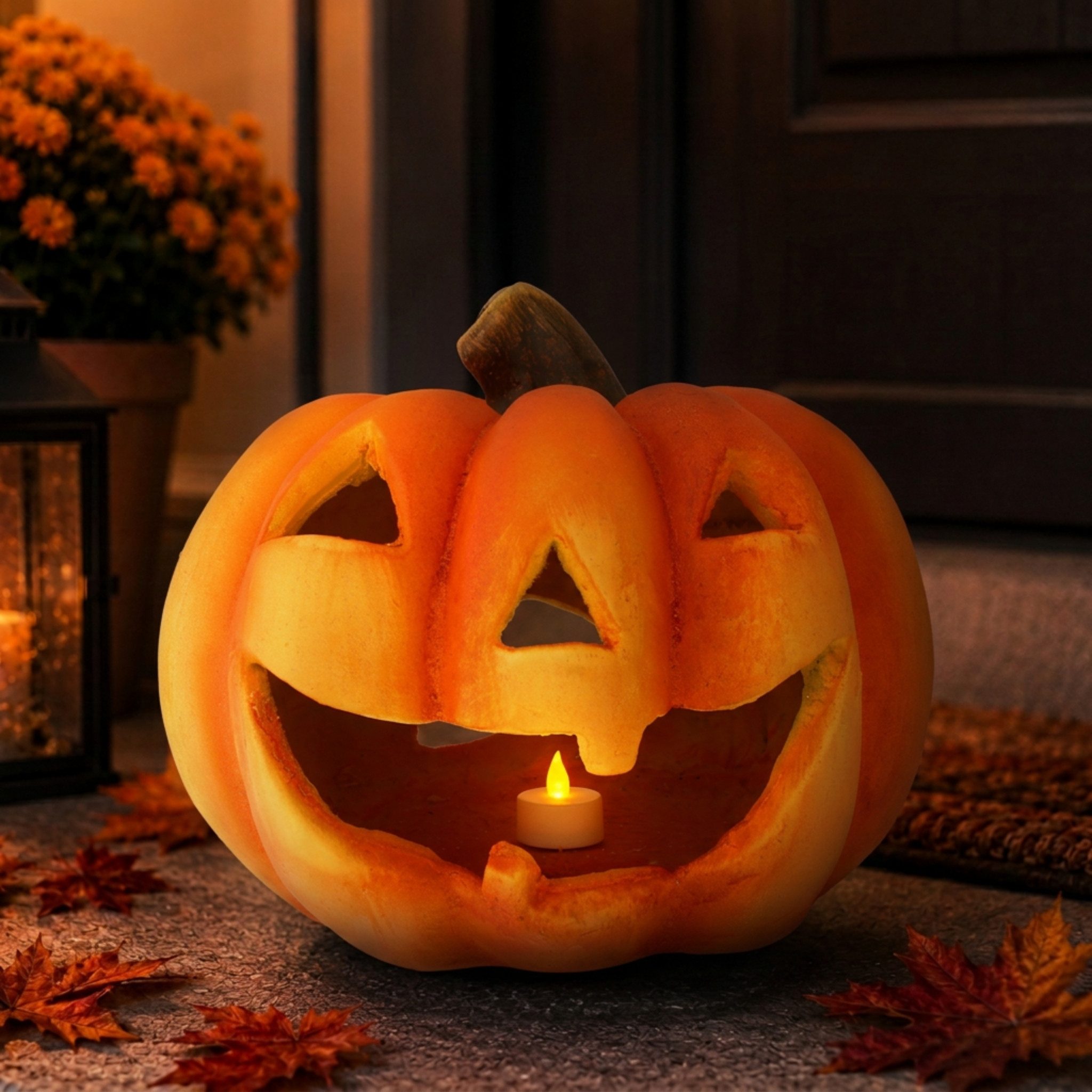 matches21 HOME & HOBBY Dekofigur XXL Kürbis-Laterne als LED Halloween-Deko Windlicht in 27x23 cm, Großer Jack-O-Lantern Deko-Kürbis als innen außen Herbst-Deko