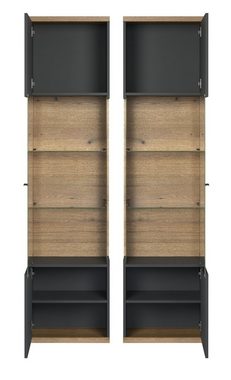 Furn.Design Vitrine Norris (Standvitrine in Eiche und grau, 51 x 205 cm) mit Soft-Close-Funktion