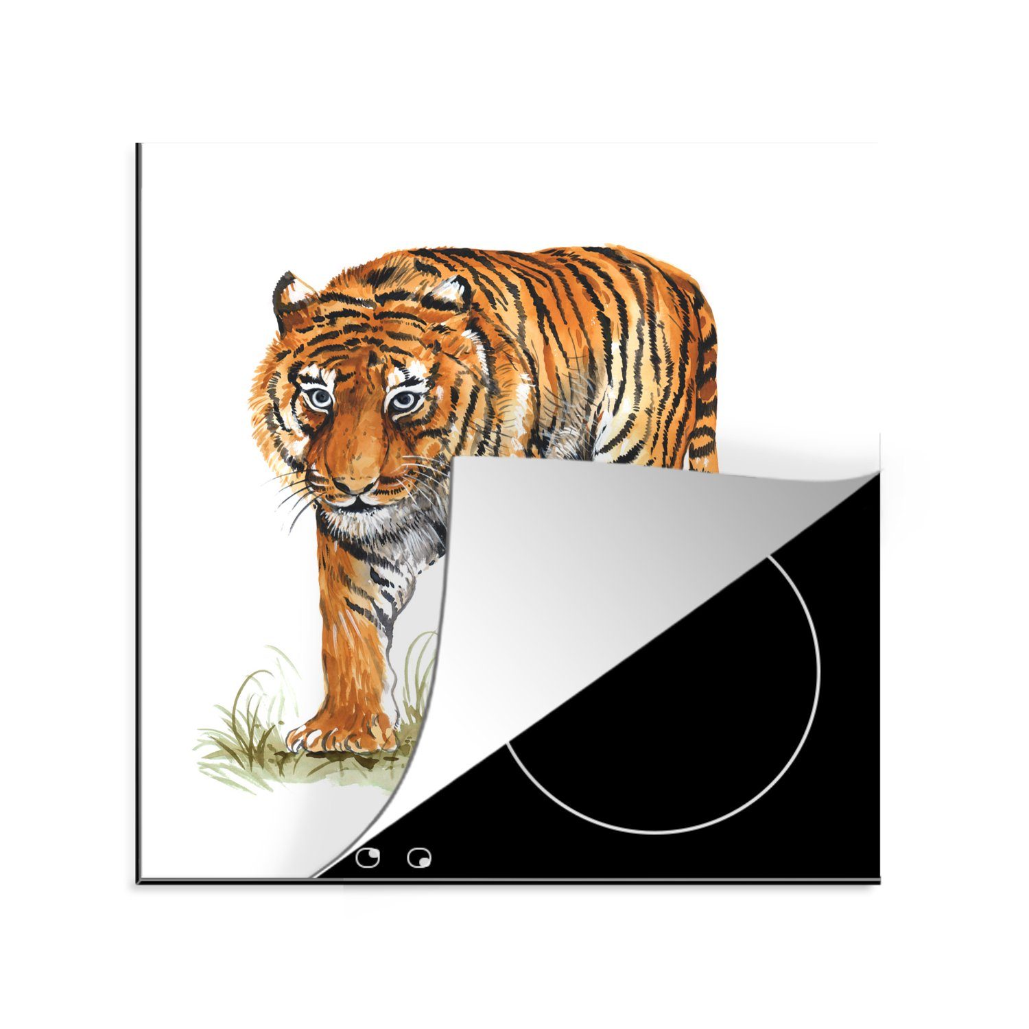 MuchoWow Herdblende-/Abdeckplatte Tiger - - 78x78 (1 Augen Arbeitsplatte für Ceranfeldabdeckung, küche Vinyl, tlg), Gras, cm