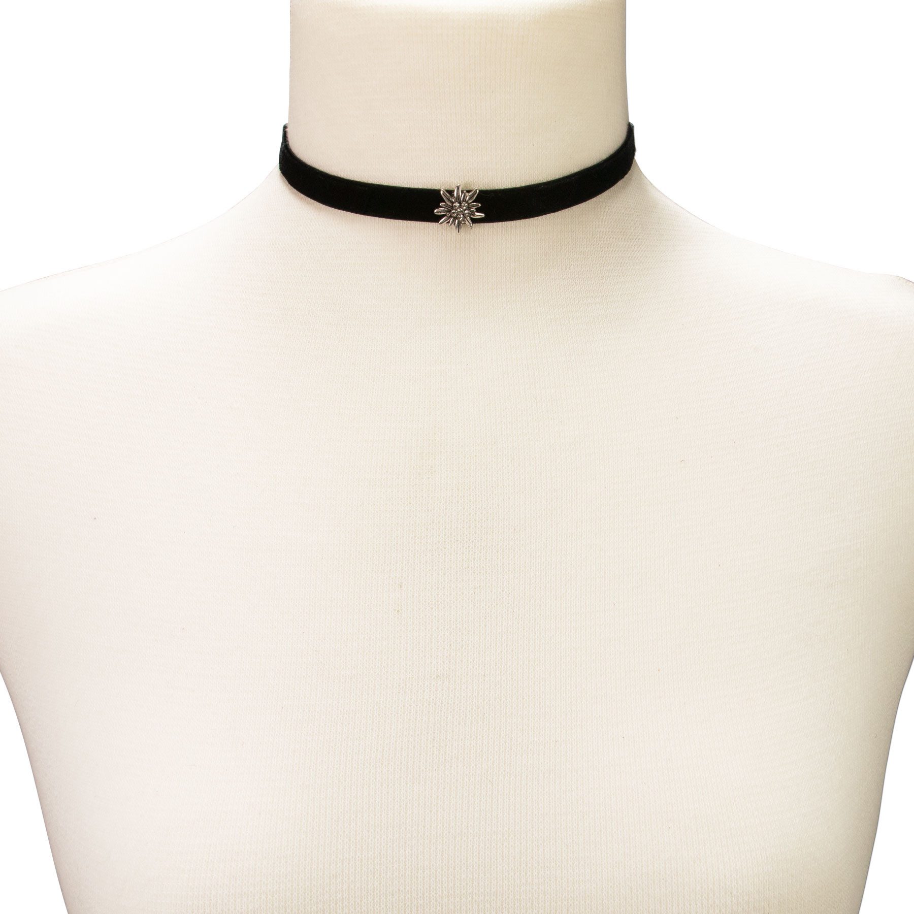 Alpenflüstern Choker Trachten-Samt-Kropfband Strass-Edelweiß mini (schwarz), - Trachtenkette enganliegend, Kropfkette elastisch, Damen-Trachtenschm – Bild 4 von 4