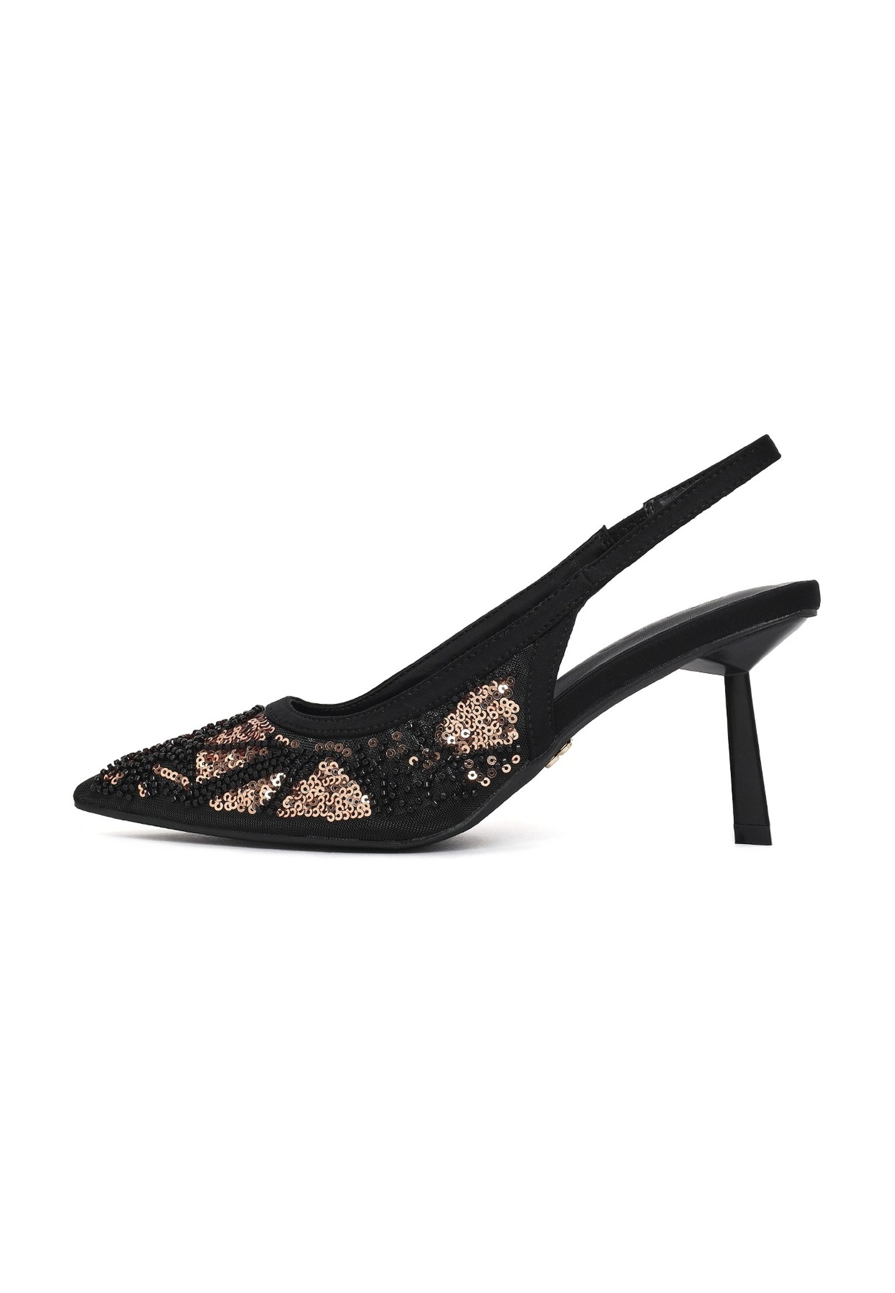 Derimod Slingback-Pumps aus Textil mit hohem Absatz Pumps Kunstleder, Paillettenverzierung, Slingback-Design, Spitze Zehenpartie