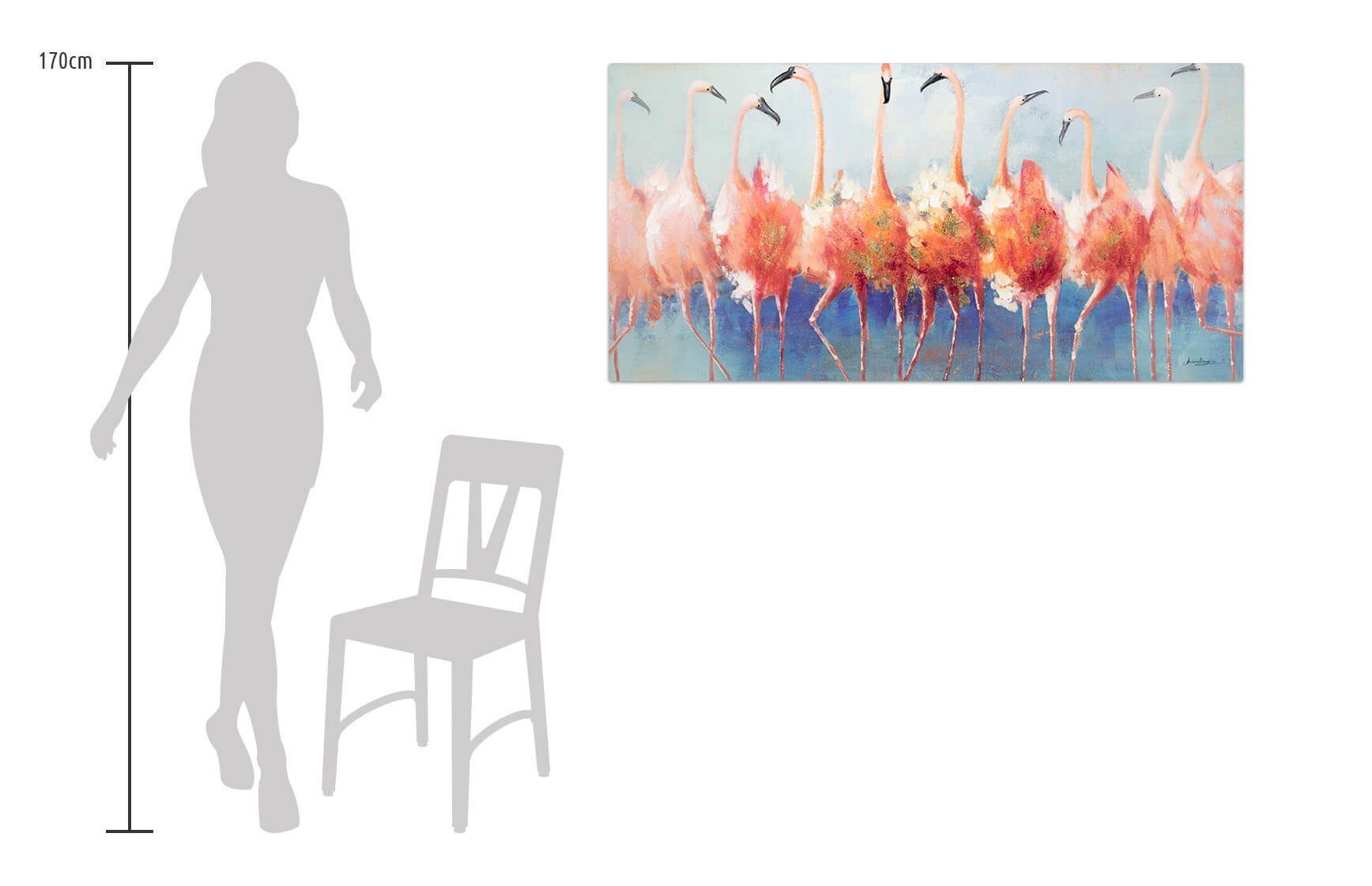 100% HANDGEMALT Flamingos Twist Gemälde Wandbild Wohnzimmer KUNSTLOFT der Tango 140x70 Leinwandbild cm,