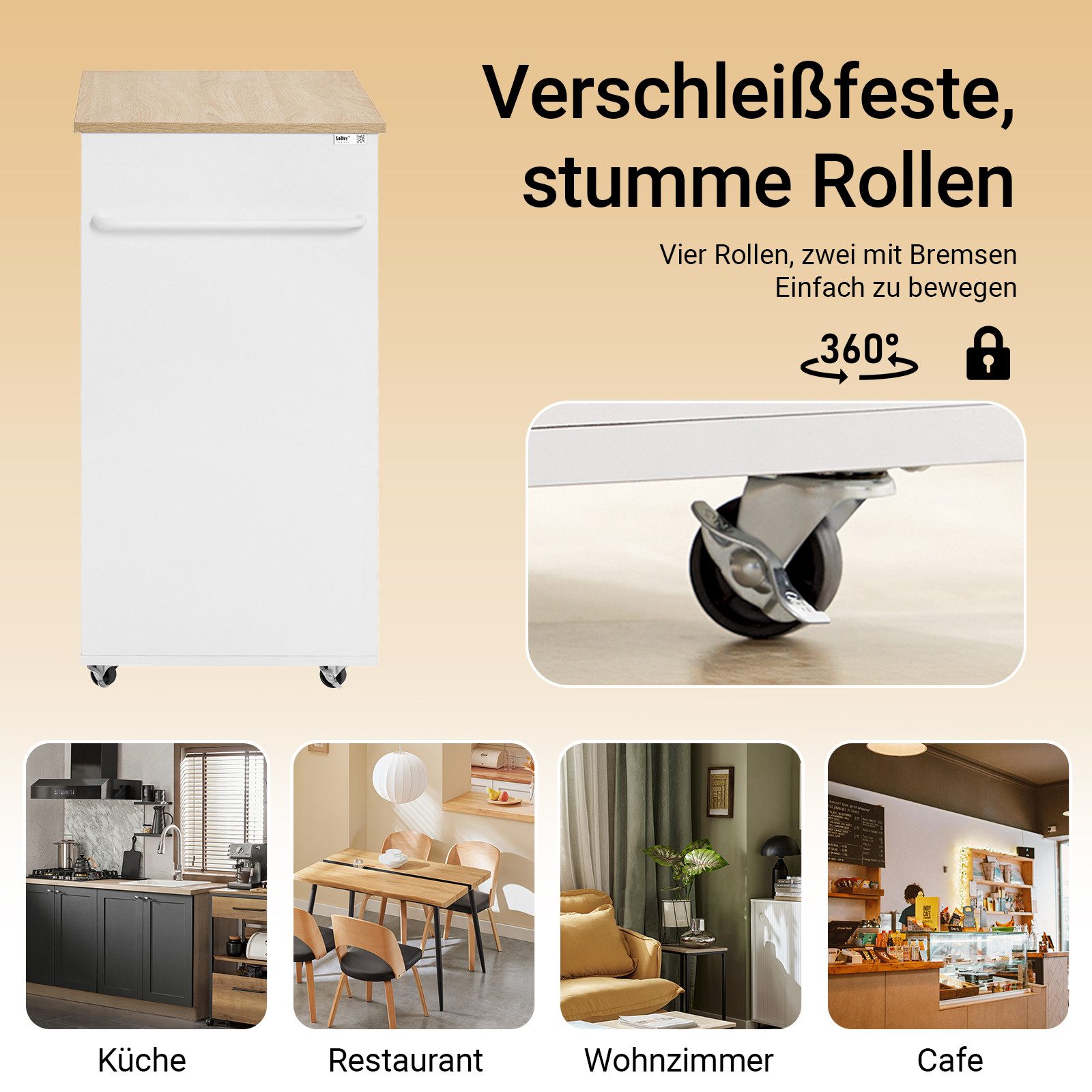 SoBuy Servierwagen FKW113, Küchenwagen mit Arbeitsplatte, Beistelltisch, Küchenwagen Kücheninsel Küchenschrank Rollwagen Mikrowellenschrank