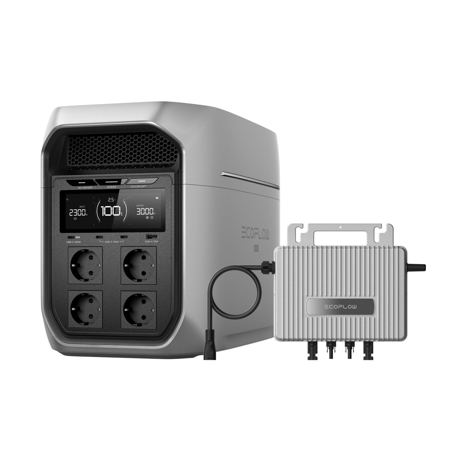 Ecoflow ECOFLOW DELTA 3 Max tragbare Powerstation, 2 048 Wh Solargenerator Powerstation 0–80 % Ladung in 47 Min erweiterbar auf 10 kWh, 3 000 W AC-Ausgang, 10 ms USV-Backup, Solarstrom für Haus & Camping