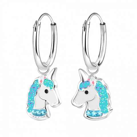 ALEXANDER YORK Paar Creolen Charm-Ohrringe EINHORN aqua, 2-tlg., 925 Sterling Silber