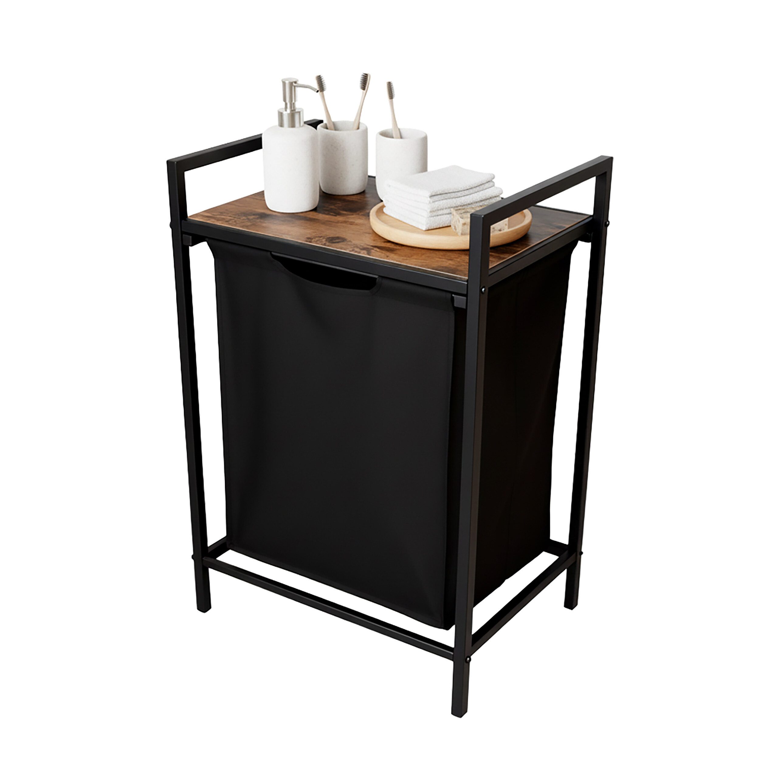 relaxdays Wäschesortierer Wäschesammler mit Ablage, Vintagebraun