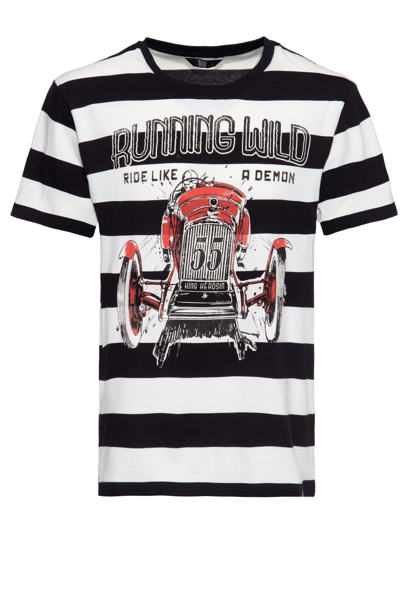 KingKerosin T-Shirt Running Wild mit Streifen und Print