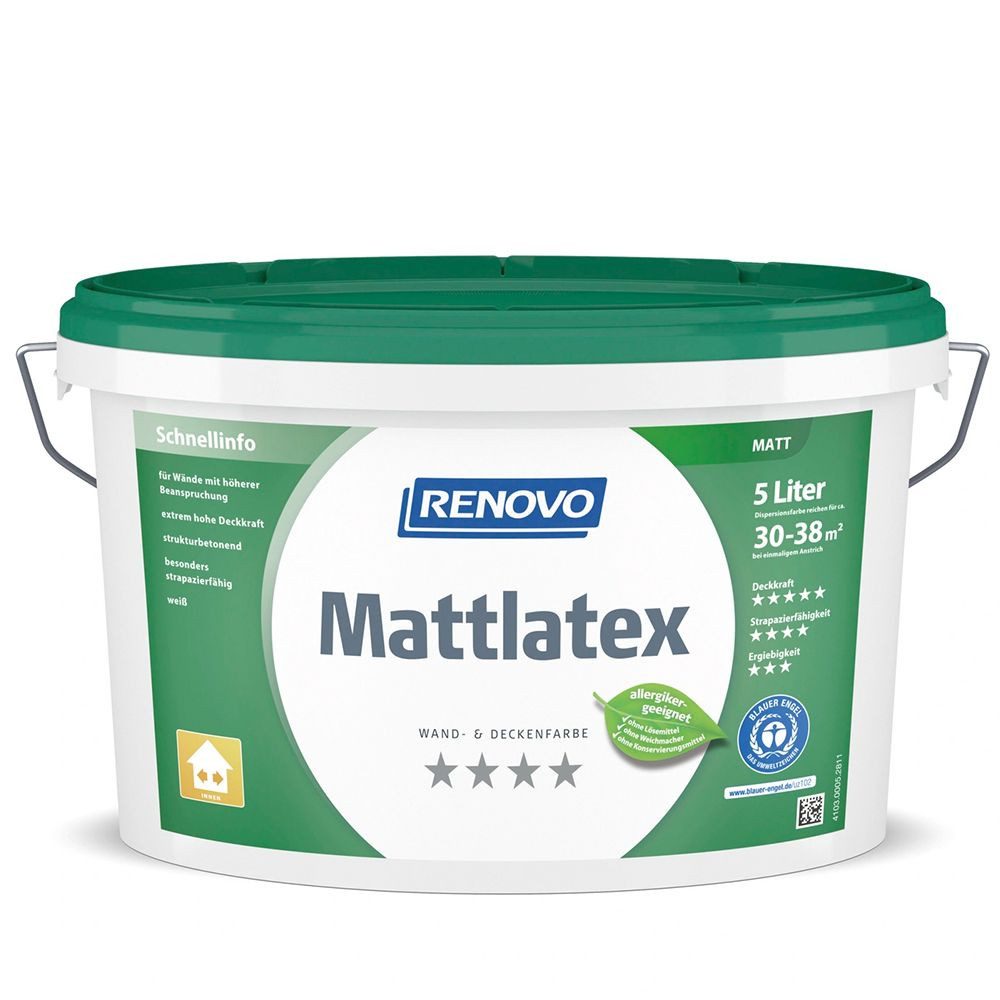 Renovo Wandfarbe Renovo Wand- und Deckenfarbe Mattlatex weiß 5,0 Ltr.