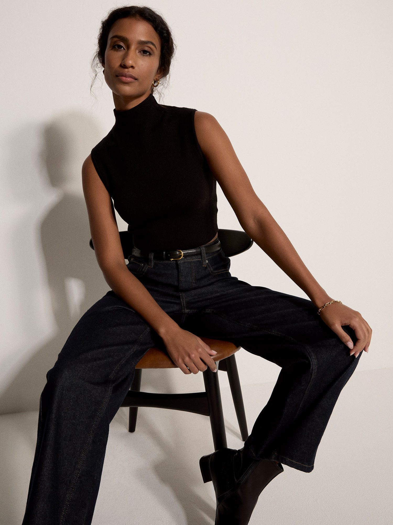 Apricot Crop-Top Hochgeschlossenes Strick-Crop-Top in unifarben günstig online kaufen