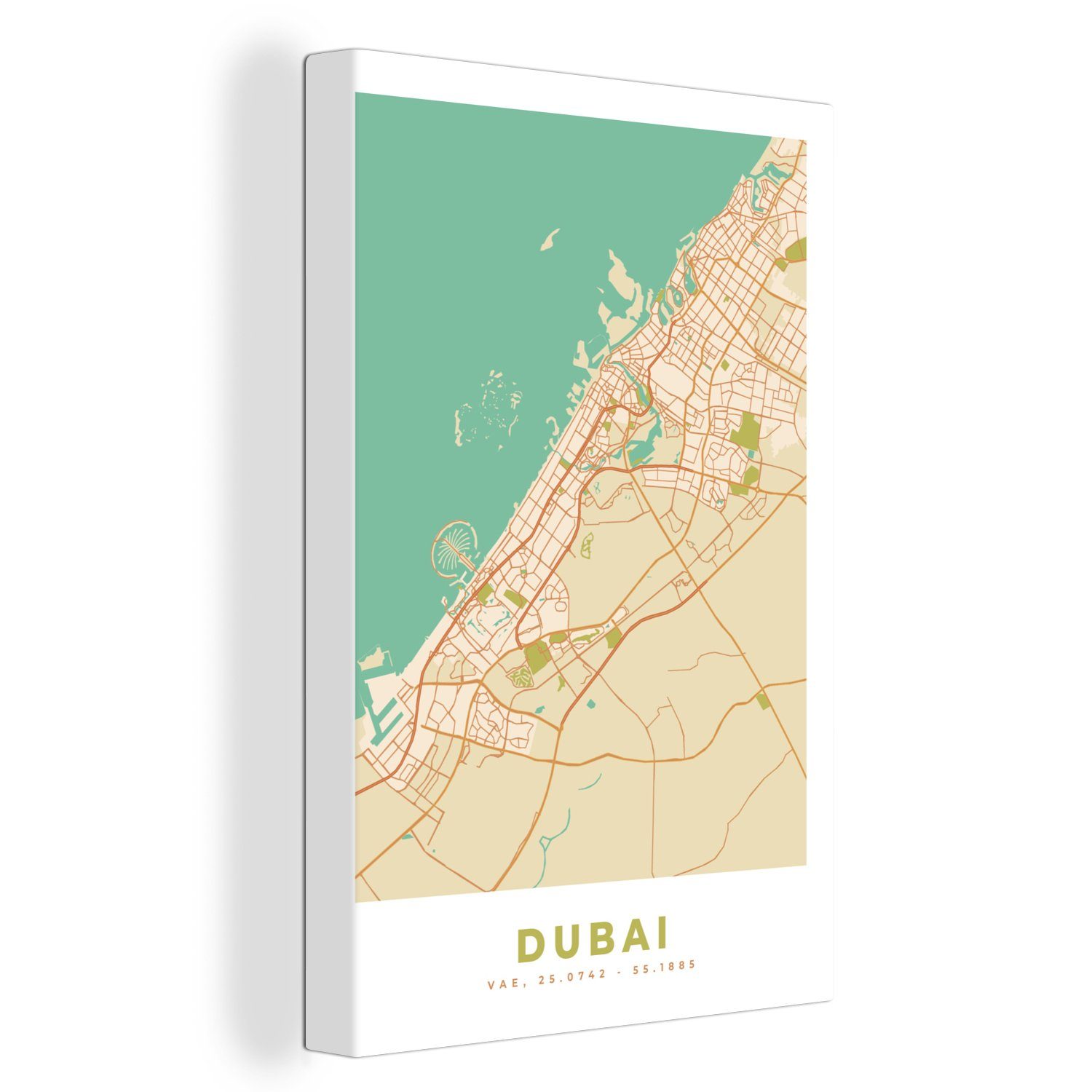 OneMillionCanvasses® Leinwandbild Dubai - cm (1 Gemälde, St), 20x30 Zackenaufhänger, - fertig Leinwandbild Stadtplan inkl. Karte, - bespannt Vintage