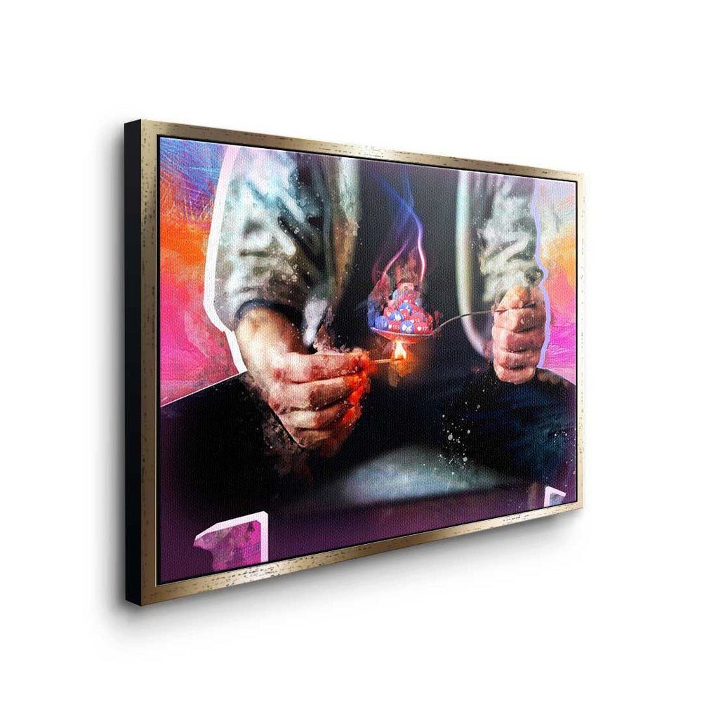 Wandb Premium Mindset - Leinwandbild, - Pop Leinwandbild DOTCOMCANVAS® Social - Drug Art weißer - Media Rahmen