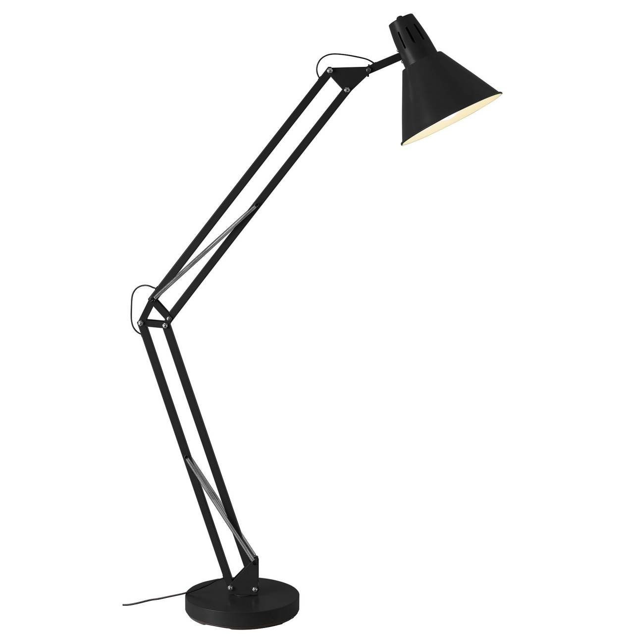 Brilliant Stehlampe Winston, Lampe Winston Standleuchte 1flg schwarz 1x A60,  E27, 60W, geeignet f, Durch Gelenke in Höhe und Neigung einstellbar