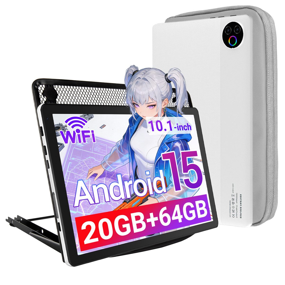 BUFO 10 Zoll 64 GB ROM 1 TB Erweiterbar WiFi 6 Android 15/16 Tablet (10", 64 GB, Android 15, Dual-band (5GHz/2.4GHz) Wi-Fi, 5-Kern-Prozessor, 1280x800 HD IPS, Dual-Kamera)