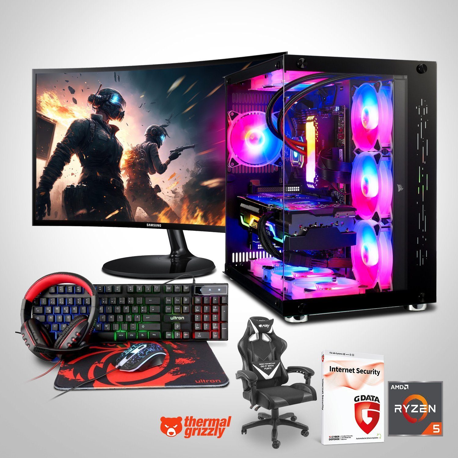 Memory PC Gaming-PC-Komplettsystem (23,60", AMD Ryzen 5 5600G, RTX 3060, 16 GB RAM, 500 GB SSD)