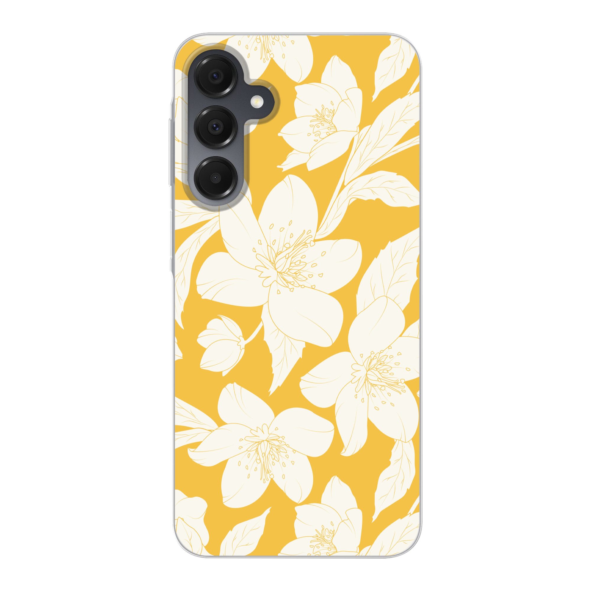 MuchoWow Handyhülle für Samsung Galaxy A16 5G Blumen - Muster - Gelb - Weiß, Phone Case, Silikon, Schutzhülle Dünn