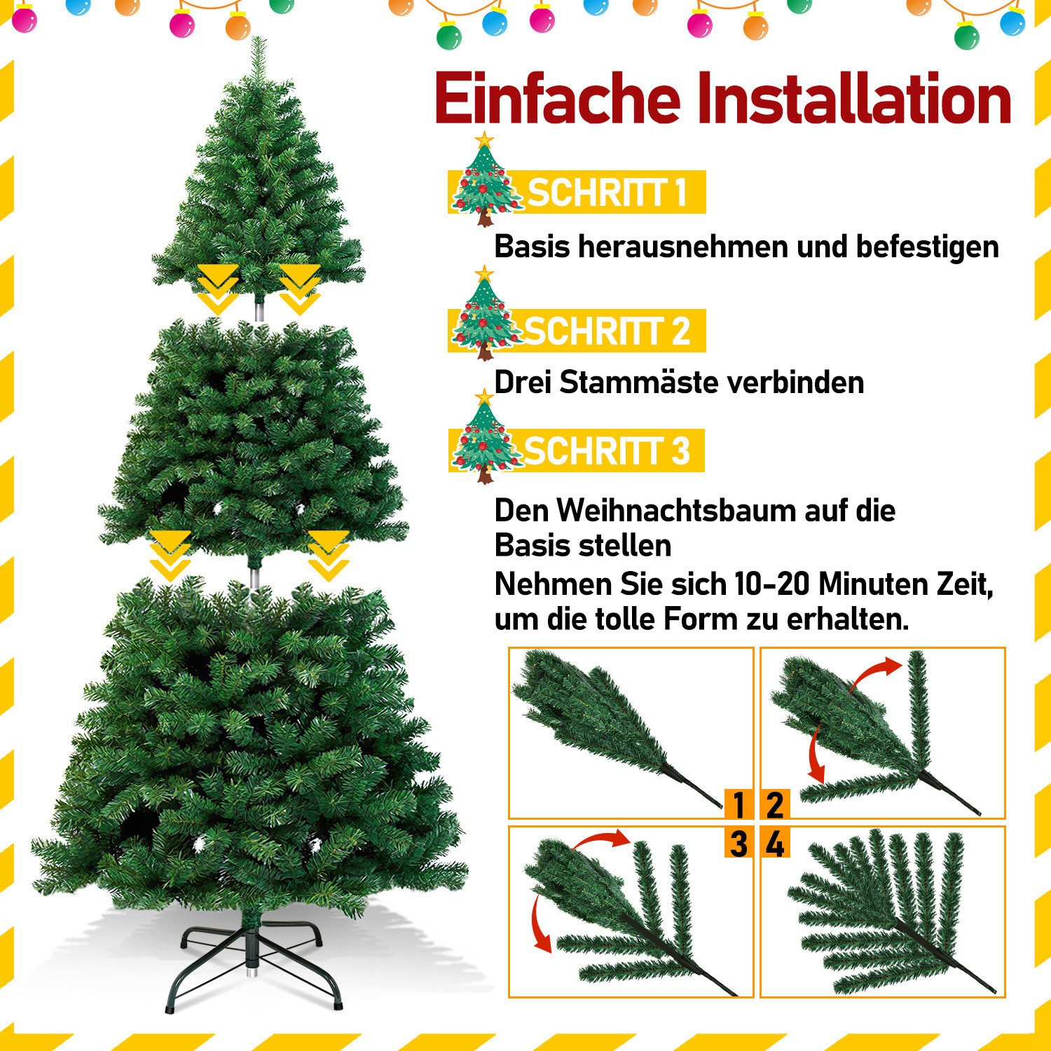 Clanmacy Künstlicher Weihnachtsbaum Christbaum mit Ständer, Schwer Entflammbar PVC Tannenbaum Grün/Weiß, Chinesische Tanne, DIY passende Dekoration – Bild 4 von 5